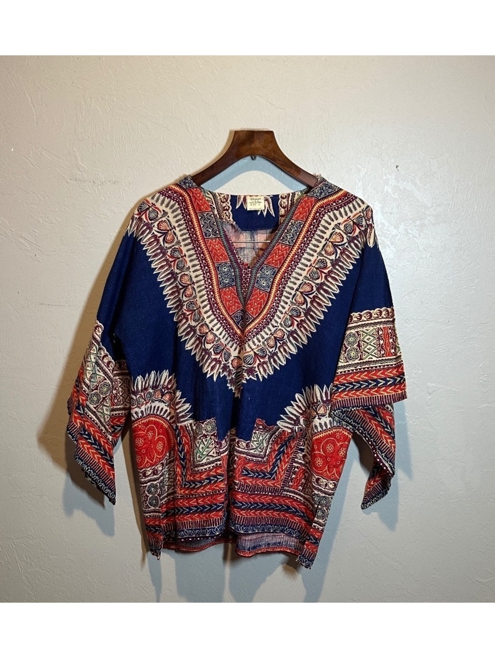 Vintage Glamour USA L Cotton Dashiki Tunic Kaftan Boho Hippie Festival Y2K